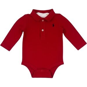 Ralph Lauren Bodysuit Baby Boys 9M Red Long Sleeve Polo Pony Logo Classic Preppy